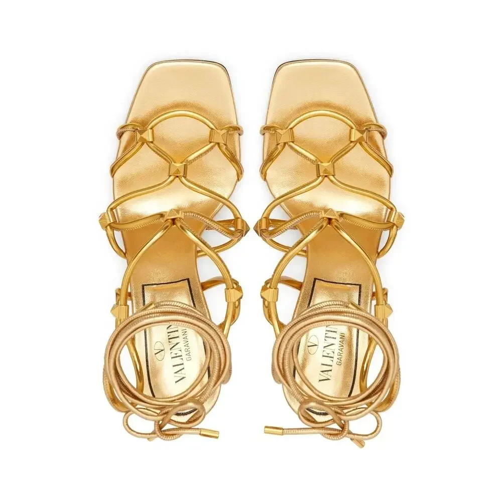 NIB Valentino Garavani Rockstud Net lace-up Heel Leather Sandals 36